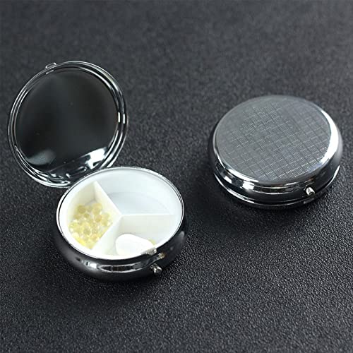 Round Pill Box Geometric Circle Cute Small Pill Case 3 Compartment Pillbox for Purse Pocket Portable Pill Container Holder to Hold Vitamins Medication Fish Oil and Supplements