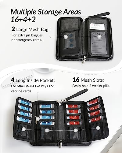 ZIKEE Slim Folding Pill Organizer Bag with 20 Writable BPA-Free Pill Pouches, Travel 22 Slot Pill Box Bag with a Zipper Design for Safely Storing Vitamins, Medications, Prescriptions, Fish Oil