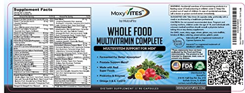 MoxyVites Mens Multivitamins - Daily Mens Vitamins with 44 Organic Whole Food - Multivitamin for Men with Iron & Fermented Nutrients - Vegan Daily Vitamin for Men with B-Complex, Probiotics, Omegas