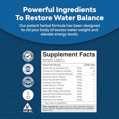 Water Away Pills Maximum Strength - Herbal Diuretic Pills for Water Retention for Fast Acting Bloating Relief for Women and Men - Easy To Take Water Retention Pills for Women and Men - 90 Servings