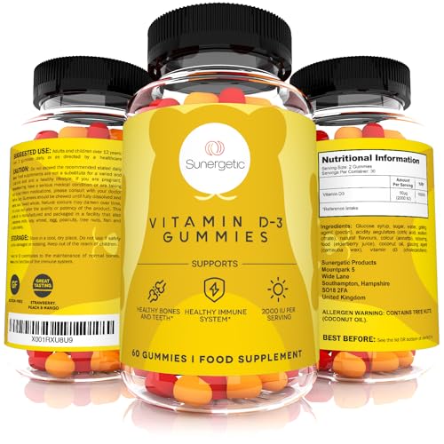 Premium Vitamin D3 Gummies – Powerful Vitamin D Gummies to Support Healthy Bones, Mood & Immune System – 2000 IU of Vitamin D3 per Serving – 60 D3 Gummies