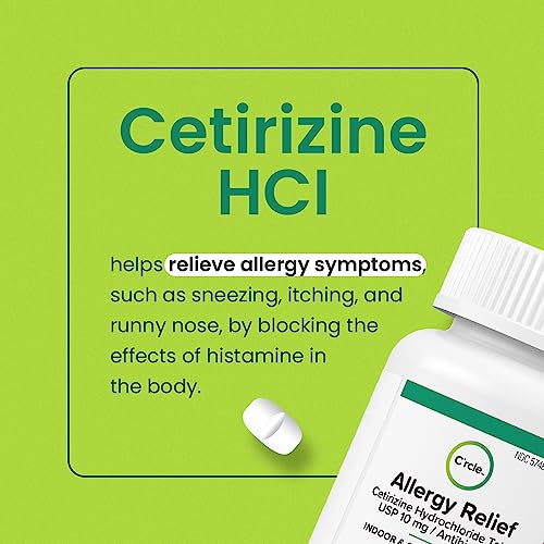 C'rcle Cetirizine HCL 10mg 365 Tablets - Antihistamine - for Indoor & Outdoor Allergies - Runny Nose, Itchy & Watery Eyes Relief