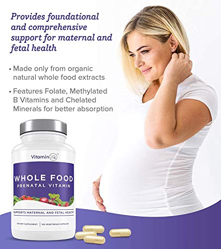 VitaminIQ Whole Food Prenatal Vitamins (120 Capsules) Natural Support for Maternal and Fetal Health, Prenatal Multivitamin for Women with Choline, B Vitamins and More, Vegan, No Soy, Gluten or Dairy