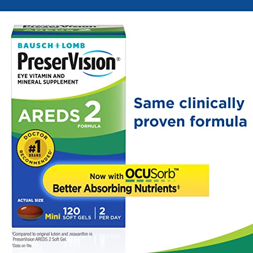 PreserVision AREDS 2 Eye Vitamin & Mineral Supplement, Contains Lutein, Vitamin C, Zeaxanthin, Zinc & Vitamin E, 120 Softgels (Packaging May Vary)