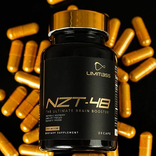 NZT-48 Premium Brain Booster - Nootropic - Brain Supplement for Memory + Focus + Natural Energy - Caffeinated, Phosphatidylserine, Vitamins B6 B12-30ct Capsules