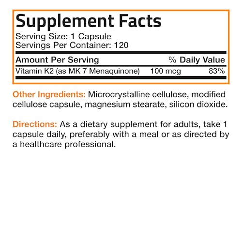 Bronson Vitamin K2 as MK-7 Menaquinone 100 mcg Non-GMO, 120 Capsules