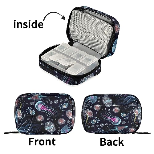 Jellyfish Travel Pill Organizer Case Daily Medicine Organizer Travel Pill Box Pill Container for Vitamin Fish Oil Travel Family Business