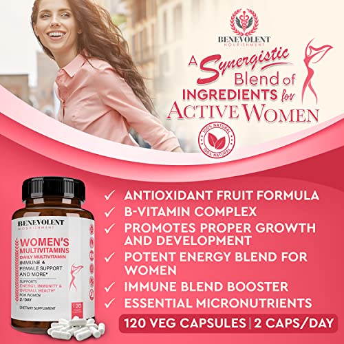 Multivitamin for Women - Supplement for Energy, Immunity, & Female Support - Daily Vitamins for Women with Biotin, Calcium, Magnesium - Non-GMO, Vegetarian Women’s Multivitamin - 120 Caps