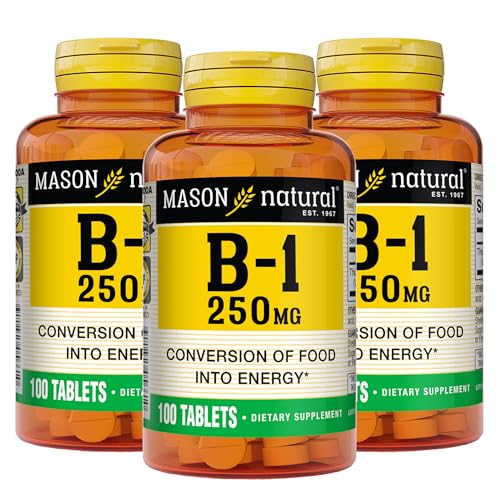 MASON NATURAL Vitamin B1 (Thiamin) 250 mg - Healthy Conversion of Food into Energy, Supports Nerve and Immune Health, 100 Tablets (Pack of 3)