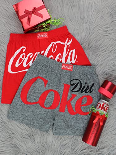 Coca-Cola Diet Coke Logo Mens Novelty Button Fly Boxer Lounge Shorts (Small, Gray)