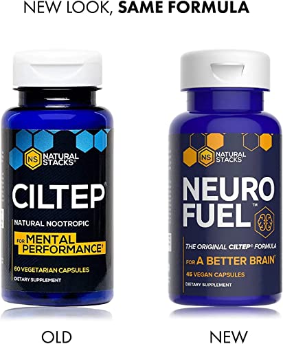 NATURAL STACKS NeuroFuel Brain Supplement & Focus Supplement - Improved Focus, Memory & Motivation - CILTEP Nootropics Brain Support Supplement Focus Pills & Energy Supplement (45ct)