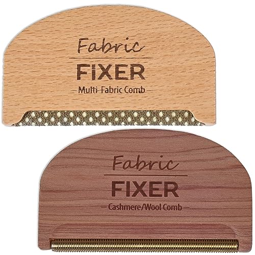 Cashmere Pill Remover Comb & Multi Fabric Shaver Depilling Sweater Fuzz Comb Set (Cedar & Beech Wood) Wool Pilling Remover for Delicate Clothing Fabrics, Furniture, Pillows, Sheets by Fabric Fixer