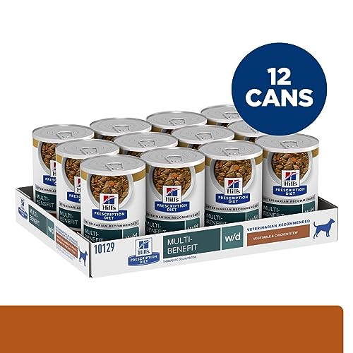 Hill's Prescription Diet w/d Multi-Benefit Digestive/Weight/Glucose/Urinary Management Vegetable & Chicken Stew Wet Dog Food, Veterinary Diet, 12.5 oz. Cans, 12-Pack