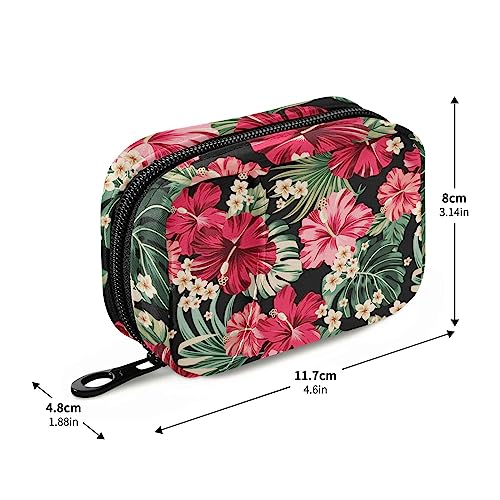 Exotic Hawaiian Tropical Hibiscus Travel Pill Organizer Case Weekly Portable Pill Bag Container 7 Days Pill Box Organizer for Vitamins Medication Fish Oil Supplements