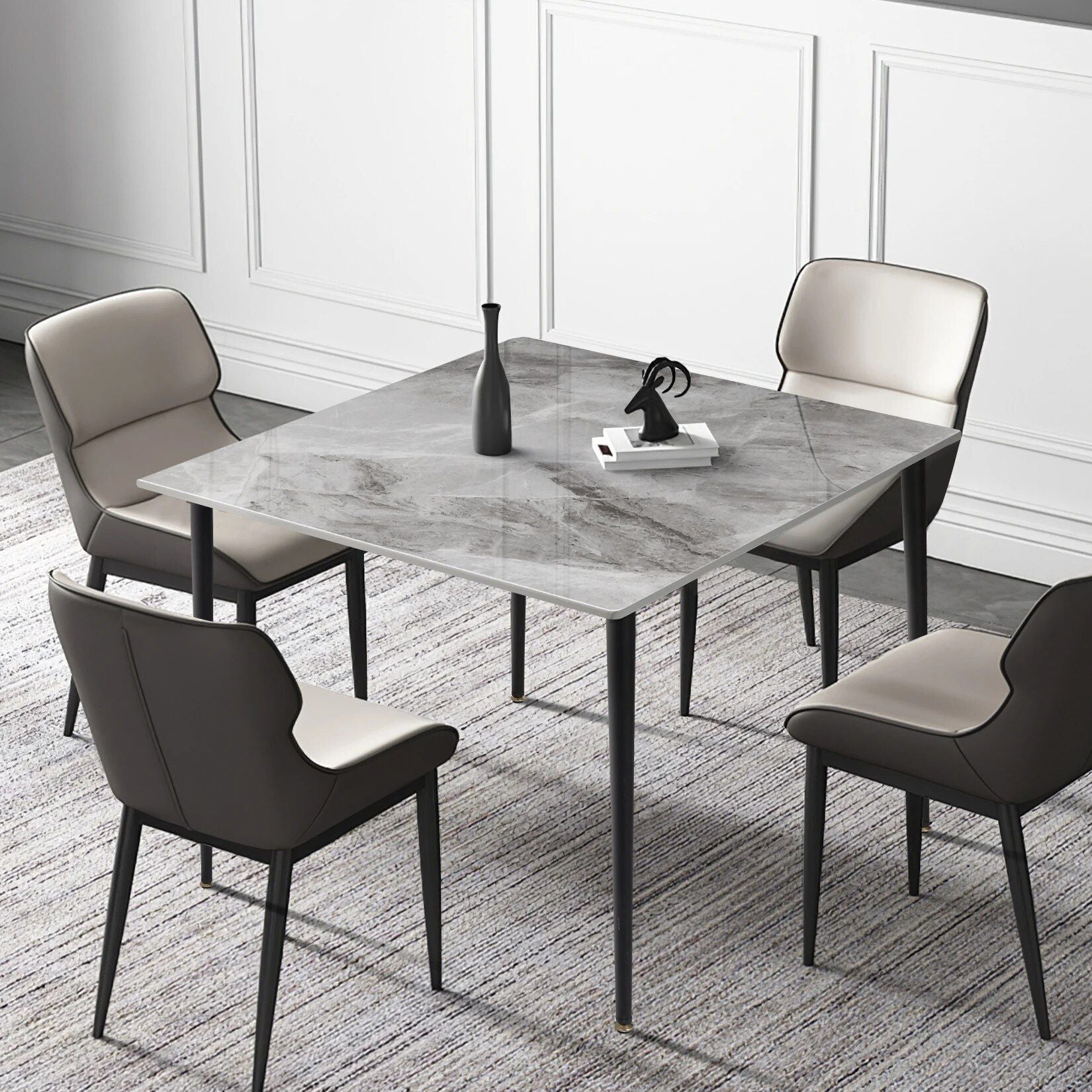 Modern Minimalist Sintered Stone Dining Table with Metal Legs