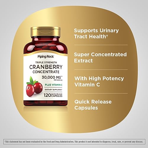 Piping Rock Cranberry Pills for Women 30,000 mg | 150 Capsules | Plus Vitamin C | Triple Strength Concentrate Extract | Non-GMO, Gluten Free Supplement