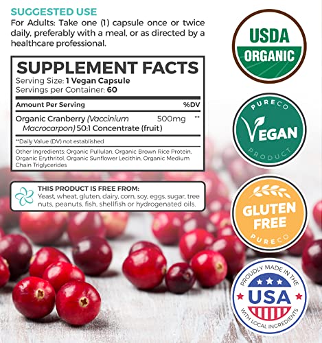 Organic Cranberry Pills - 50:1 Concentrate Equals 25,000mg of Fresh Cranberries (Vegan) for Urinary Tract Health & Kidney Cleanse - Cranberry Pills for Women - UTI Support Supplement - 60 Capsules