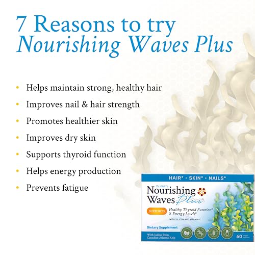 Rhoziva Nourishing Waves Plus Maintain Healthy Hair, Skin and Nails with Biotin, Vitamin B Complex with B1, B3, B6. Thyroid Support Supplement with Kelp, Iodine & Silicon. 60 Capsules (Pack of 1)