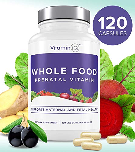 VitaminIQ Whole Food Prenatal Vitamins (120 Capsules) Natural Support for Maternal and Fetal Health, Prenatal Multivitamin for Women with Choline, B Vitamins and More, Vegan, No Soy, Gluten or Dairy