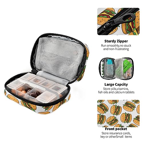 Fast Food Cheeseburgers Travel Pill Organizer Case 7 Day Pill Box Holder Large Daily Medicine Organizer for Vitamins Medication Fish Oil Supplements