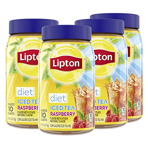 Lipton Decaffeinated Raspberry Iced Tea Mix, Diet Iced Tea, Makes 10 Quarts (Pack of 4)