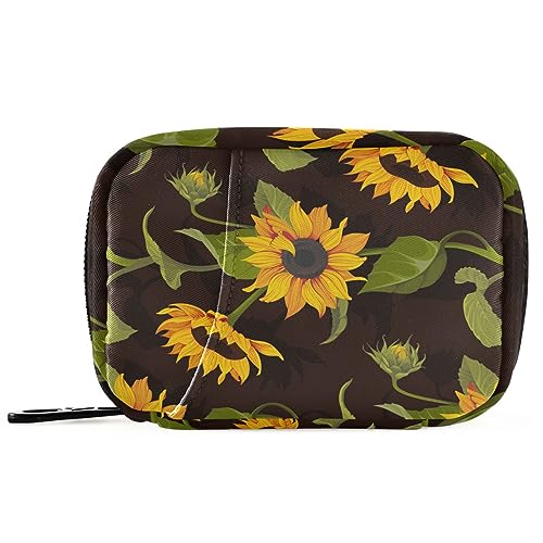 Sunflower Travel Pill Organizer Case Small Pill Box for Purse Portable Medicine Organizer Box for Vitamin Fish Oil Pills Supplements