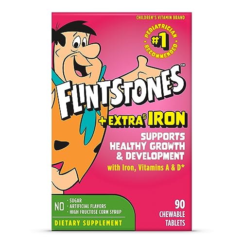 Flintstones Vitamins Chewable Kids Multivitamin with + Extra Iron, Toddler & Kid Vitamins with Vitamin C, D, Vitamin B12 & Iron for Kids, 90 Count