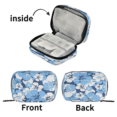 Takiito Hibiscus Travel Pill Organizer Bag, Weekly Daily Pill Case Bag Portable Pill Box for Vitamin Supplement Medicine