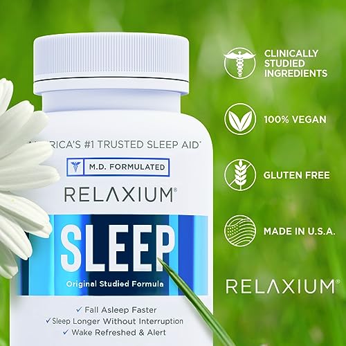 Relaxium Sleep Aid, 14 Servings, Non-Habit Forming, Sleep Supplement for Longer Sleep & Stress Relief, Drug-Free, with Magnesium, Melatonin, GABA, Chamomile, & Valerian (28 Vegan Capsules)