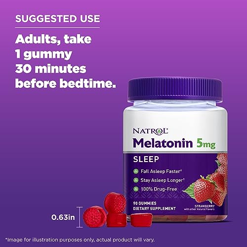 Natrol Melatonin 5mg, Dietary Supplement for Restful Sleep, 90 Strawberry-Flavored Gummies, 45 Day Supply