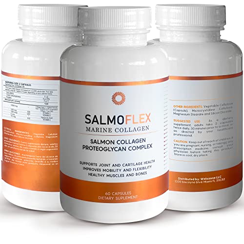 VITASEI Salmoflex Marine Collagen Peptides Pills W/Hyaluronic Acid, Vitamin C, D, E| Salmon Supplements -Hair, Skin, Nails | Multivitamin for Women & Men |Knee, Joint Relief -2 x 60 Capsules