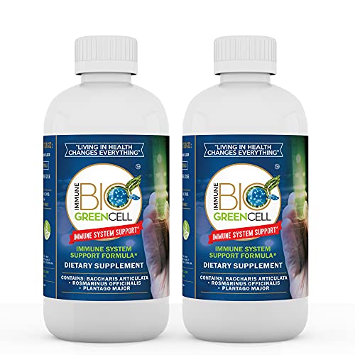 Immune Bio Green Cell - 8 oz, 2 Pack - Immune System Support - Includes Vitamin C, Carqueja, Rosemary & Broadleaf Plantain - Non-GMO, Vegan & Gluten Free - 240 Total 2mL Servings