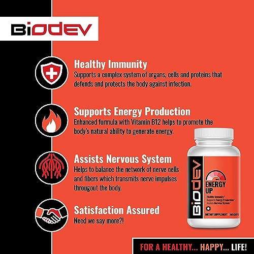 Energy Up- Super B Complex -Cellular Energy Conversion Matrix- All in 1 B Vitamin Supplement - Supports Healthy Energy Levels, Mood, Metabolism and Nervous System Function- Caffeine Free- 60 Capsules