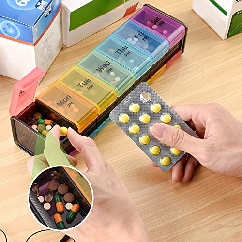 Extra Large Weekly Pill Organizer, 7 Day AM/PM Pill Case with XXL Compartment for Fish Oils, Travel-Friendly Medicine Organizer Pill Planner for Vitamins, Supplements