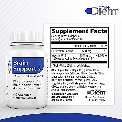 Omne Diem Brain Support with Cerenx and MecobalActive, 60 Capsules – Dietary Supplement for Brain Health, Mood & Mental Function