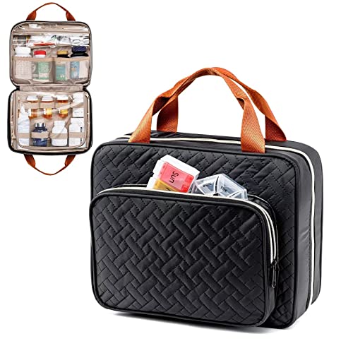 Medicine Bag for Traveling, Pill Bottle Organizer and Storage, Home Medication Bag, Vitamin Bottle Carrying Case Large Black (Comes with Weekly Pill Organizer)