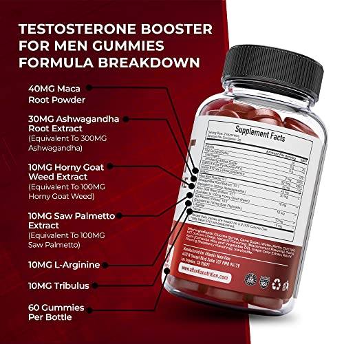 Testosterone Booster For Men Gummies - Male Enhancement, Boosts Energy, & Optimizes Physical Performance. Formulated with Tribulus, Horny Goat Weed, Saw Palmetto, Maca Root & More - 60 Gummies