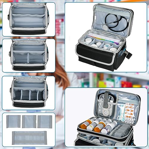 LEIKOLL Medicine Storage Bag, Pill Bottle Organizer with Shoulder Strap, Travel Medicine Organizer Box, First Aid Kit with Portable Small Bag, Medication Bottle Organizer Empty Black