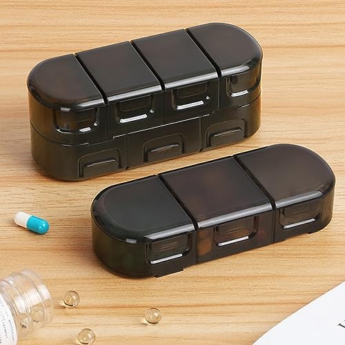 JIBIACB Travel Pill Organizer,Portable Pill Case 7 Compartments Medicine Vitamin Holder Detachable Pill Box for Pocket Purse Vitamin Fish Oil (1-Pack,Black)