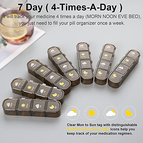 Pill Organizer 4 Times A Day, 7 Day Pill Box 4 Times A Day - Acedada Weekly Medicine Box Organizer with Separate Case, Portable Daily Pill Container Dispenser for Vitamin Fish Oils Supplements, Brown