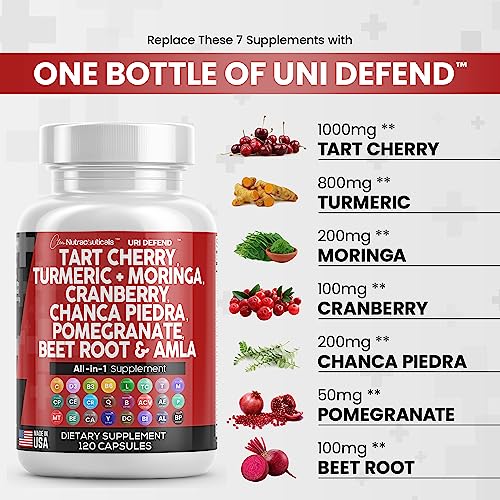 Tart Cherry Extract Capsules 20,000mg with Turmeric 8000mg Moringa 4000mg Cranberry 2000mg Chanca Piedra Celery Quercetin Beet Root ACV Pomegranate L Selenomethionine - Uric Levels - 120 Ct USA