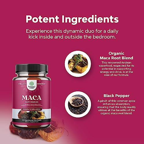 Maca Root Capsules for Women - Herbal Hormone Balance for Women with Female Enhancing Blend of Red Yellow & Black Maca Root - Invigorating Drive Mood Energy & Fertility Supplement for Women