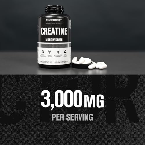 Jacked Factory Creatine Monohydrate Capsules - Creatine Supplement for Muscle Growth, Increased Strength, Enhanced Energy Output and Improved Athletic Performance - 150 Capsules