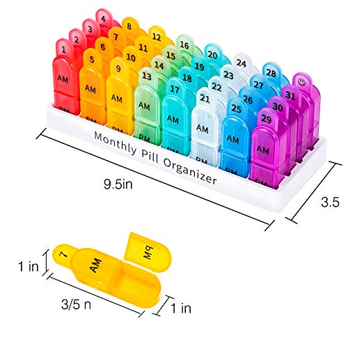 Daviky Monthly Pill Organizer 2 Times a Day, 30 Day Pill Box AM PM, One Month Pill Box Organizer AM PM, 31 Day Pill Organizer Twice a Day AM PM to Hold Vitamins, Supplements and Medication