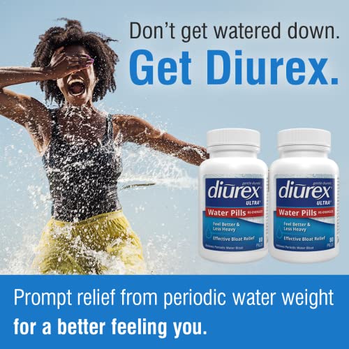 Diurex Ultra Re-Energizing Water Pills - Relieve Water Bloat - Feel Better Less Heavy, 2-80 Count Bottles