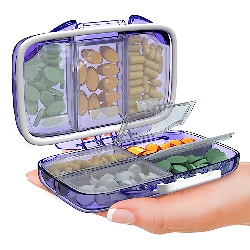 Travel Pill Organizer - Moisture Proof Pill Holder Daily Medicine Organizer Box Small Pill Case for Vitamin Supplement Pocket Pharmacy with Labels Pill Box for Purse Cute Pill Container 7 Compartments