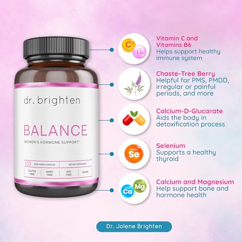 Dr. Brighten Balance - Women's Hormone Support Dietary Supplement - Targets Hormonal Acne, Period Issues, & PMS - Vegan, Non-GMO