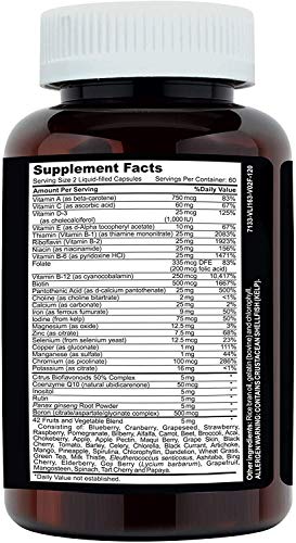 Clinical Daily Complete Whole Food Multivitamin Supplement for Women & Men - Complete Liquid Vitamin Absorption! 42 Superfood Fruits Vegetables - Young Adult to Senior - 120 Liquid Capsules