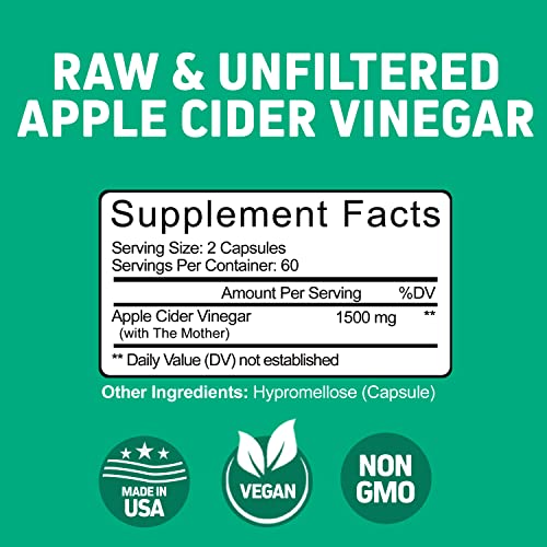 Herbtonics Raw Apple Cider Vinegar Capsules, 1500mg Detox Support (Packaging May Vary)