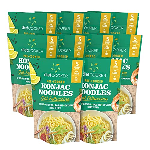 (Pack of 10) DIET COOKER Premium Shirataki Noodles, Konjac Noodle, Keto & Vegan Friendly, Zero Net Carbs, Odor Free, Low Calorie Pasta, Healthy Diet Food 9.52 oz (Oat Fettuccine)
